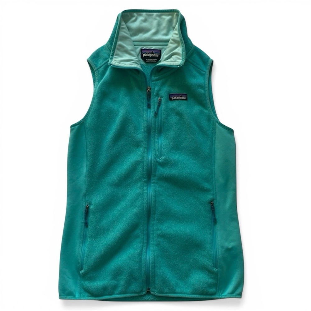 Patagonia Women's Medium Teal Full Zip Fleece Vest Worn Wear Outdoor Hiking